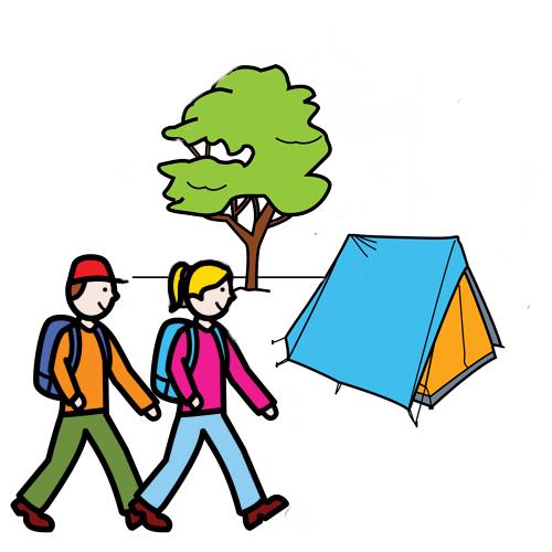 deux jeunes davant une tente de camping